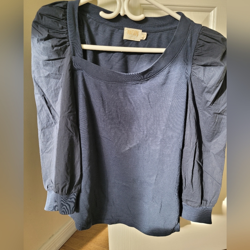 Nation LTD Blue Boxy Short Sleeve Blouse